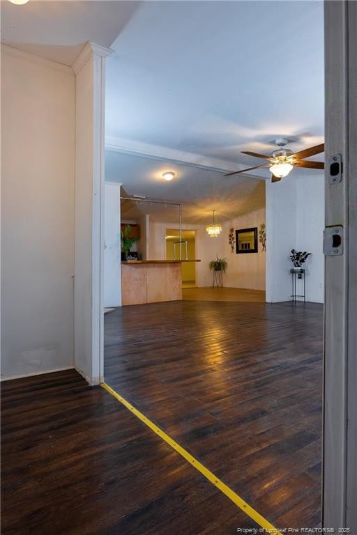 empty room with ceiling fan and dark hardwood / wood-style floors