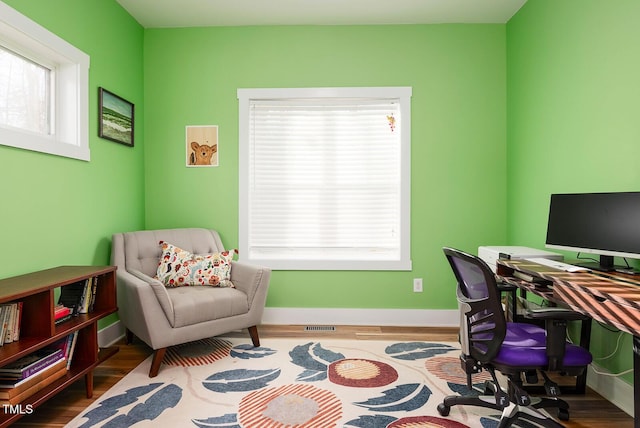 office area featuring hardwood / wood-style floors