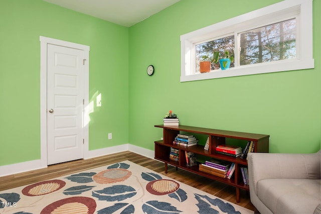 sitting room with hardwood / wood-style floors