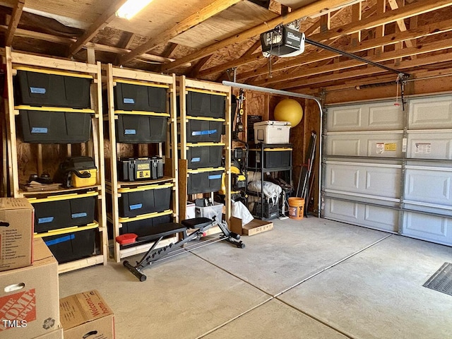 garage with a garage door opener