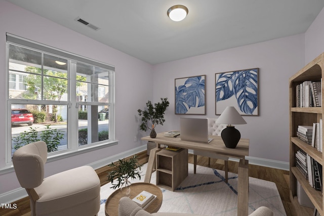 office area featuring hardwood / wood-style flooring