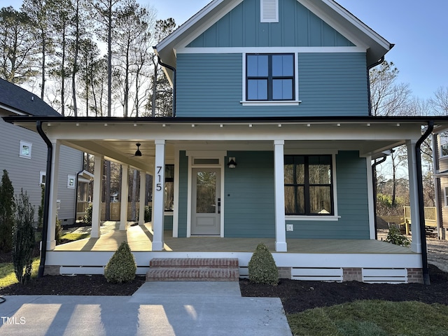 view of front of home with a porch and board and batten siding