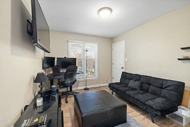 home office featuring light hardwood / wood-style floors