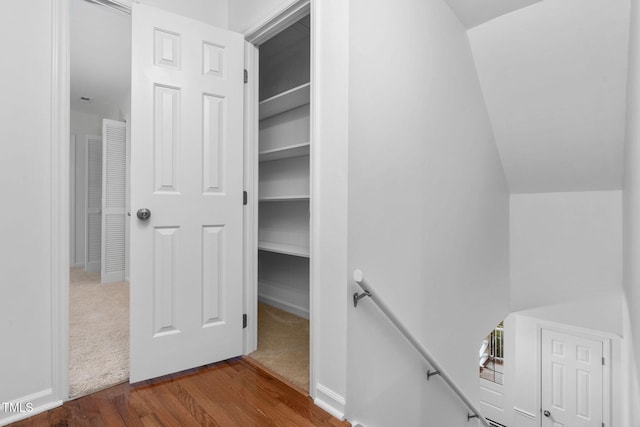 interior space featuring vaulted ceiling and dark hardwood / wood-style floors