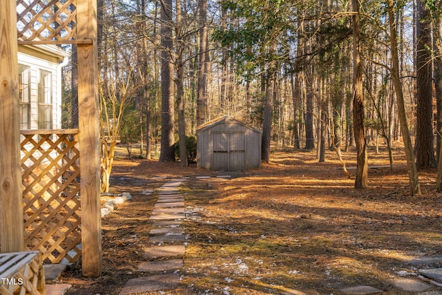 view of yard with a storage unit