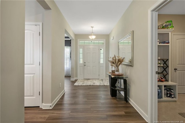 foyer with dark hardwood / wood-style flooring