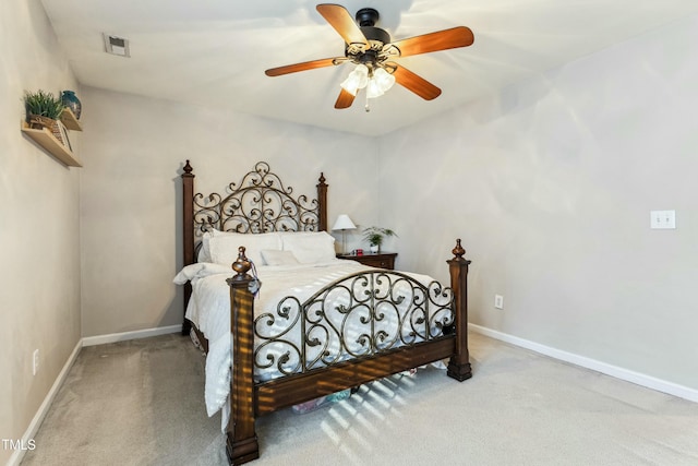 bedroom featuring ceiling fan and carpet floors