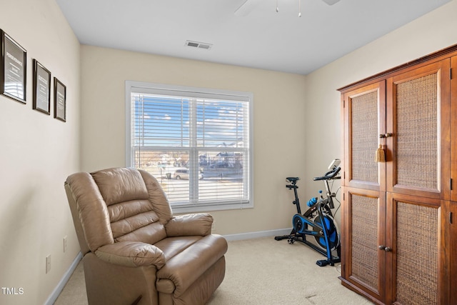 sitting room featuring light carpet