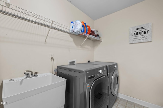 washroom featuring washer and clothes dryer and sink