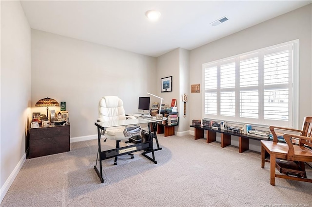 view of carpeted home office