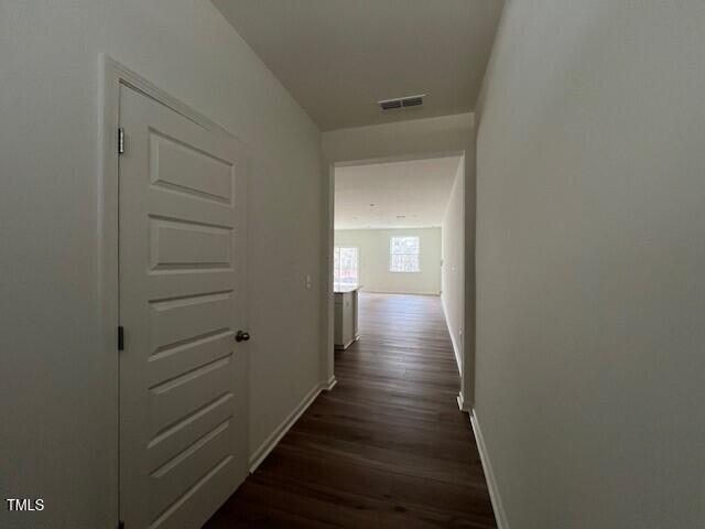 hall with dark hardwood / wood-style floors