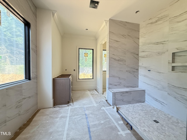 full bath featuring walk in shower and a healthy amount of sunlight