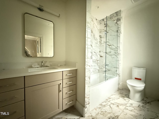 7013 Buckhead Dr, Raleigh, NC 27615 - bathroom with marble finish floors, toilet, vanity, and shower / bathtub combination