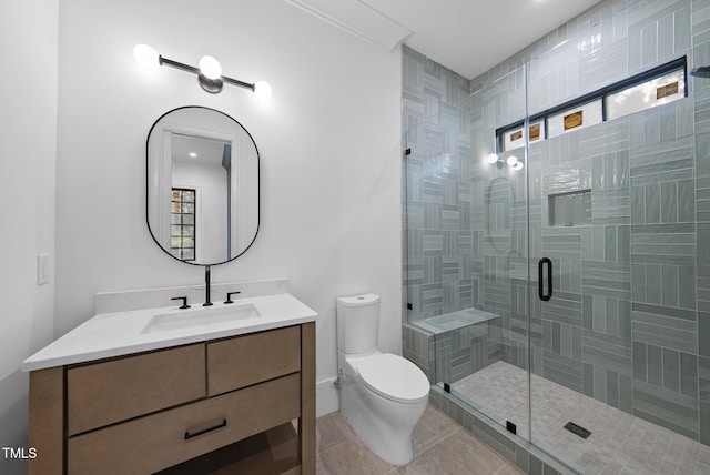 7013 Buckhead Dr, Raleigh, NC 27615 - full bathroom with vanity, a stall shower, and tile patterned flooring