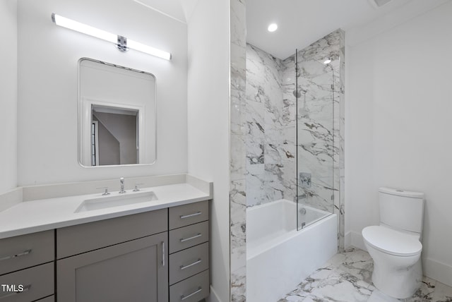 7013 Buckhead Dr, Raleigh, NC 27615 - full bath featuring marble look tiles, vanity, washtub / shower combination, and recessed lighting
