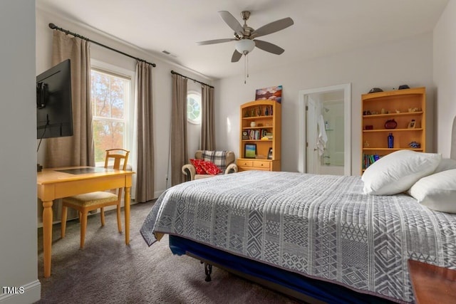 carpeted bedroom featuring ensuite bath