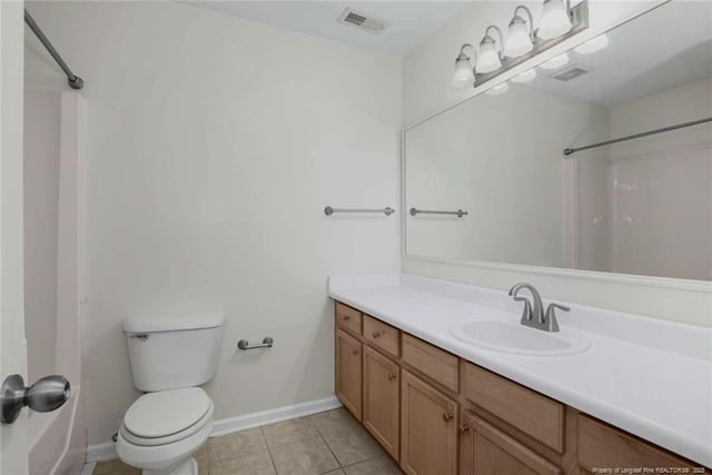 bathroom with toilet, tile patterned floors, and vanity