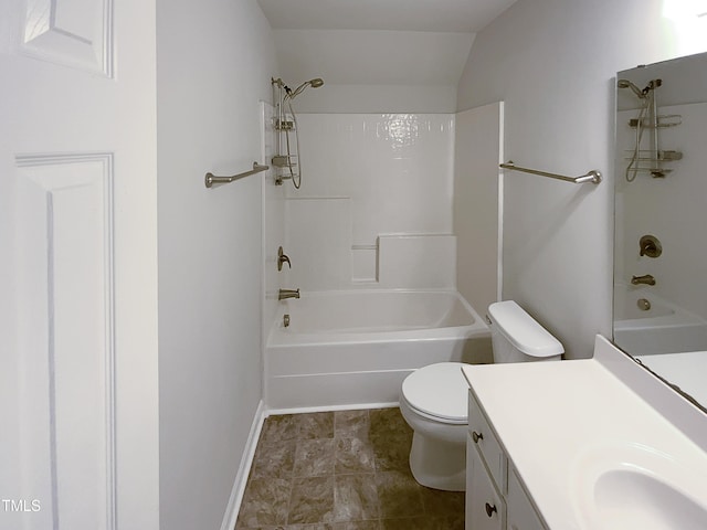 full bathroom featuring washtub / shower combination, toilet, and vanity