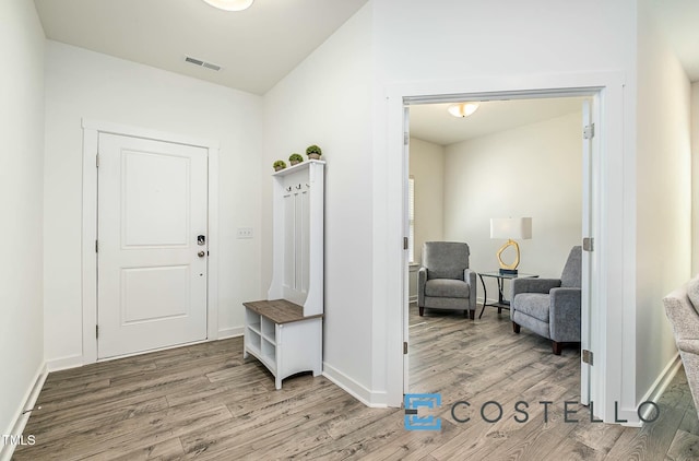 foyer entrance with hardwood / wood-style flooring