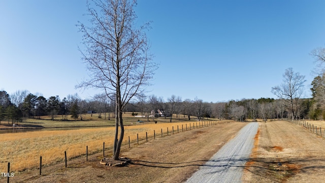 view of road with a rural view