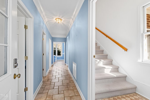 hallway with ornamental molding