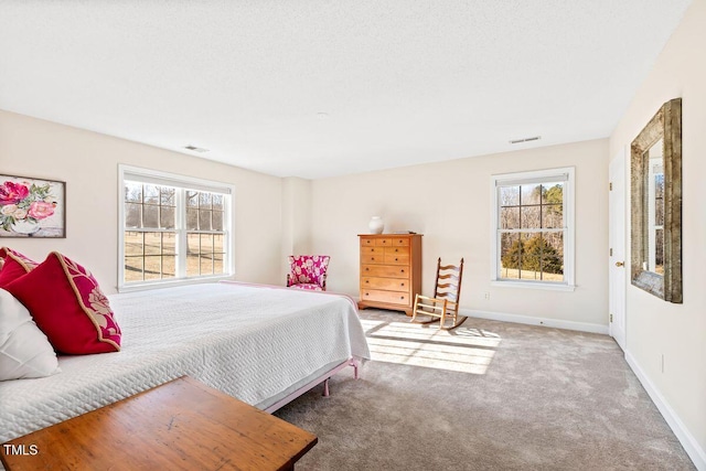 carpeted bedroom with multiple windows