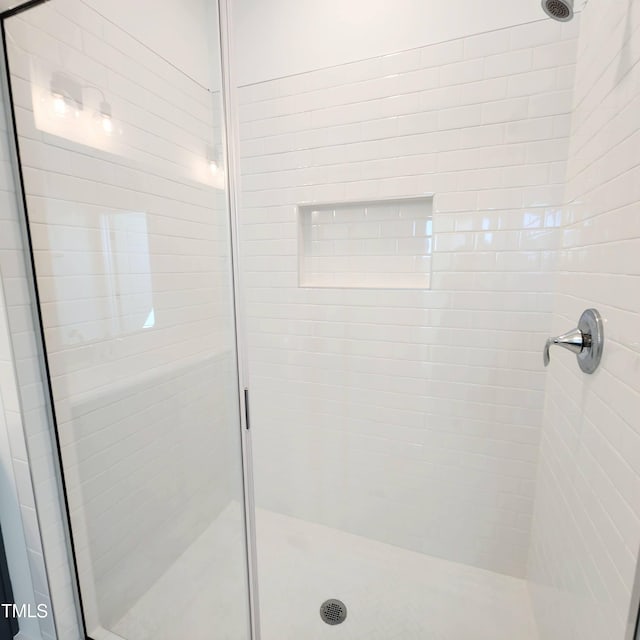 bathroom featuring a shower with shower door