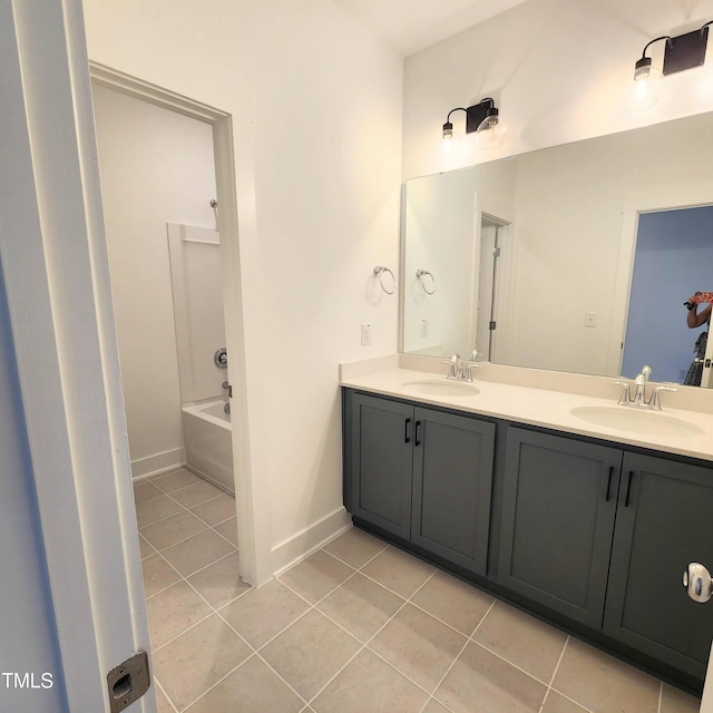 bathroom featuring shower / bath combination, vanity, and tile patterned flooring