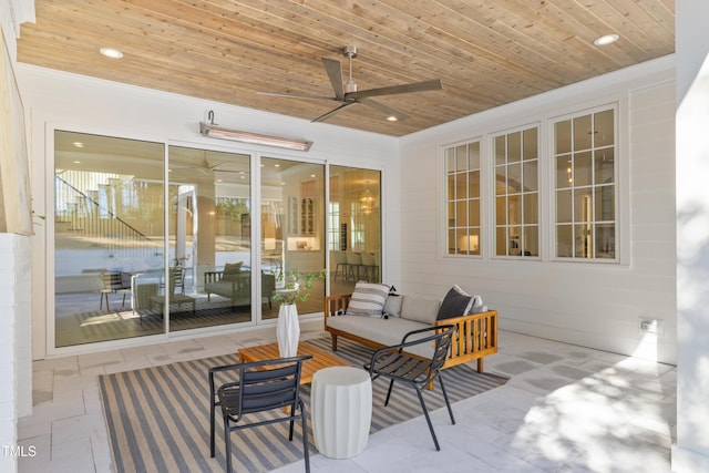 view of patio / terrace featuring ceiling fan and an outdoor hangout area