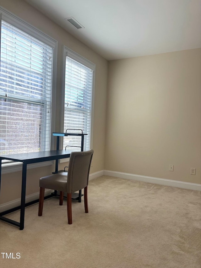 view of carpeted home office