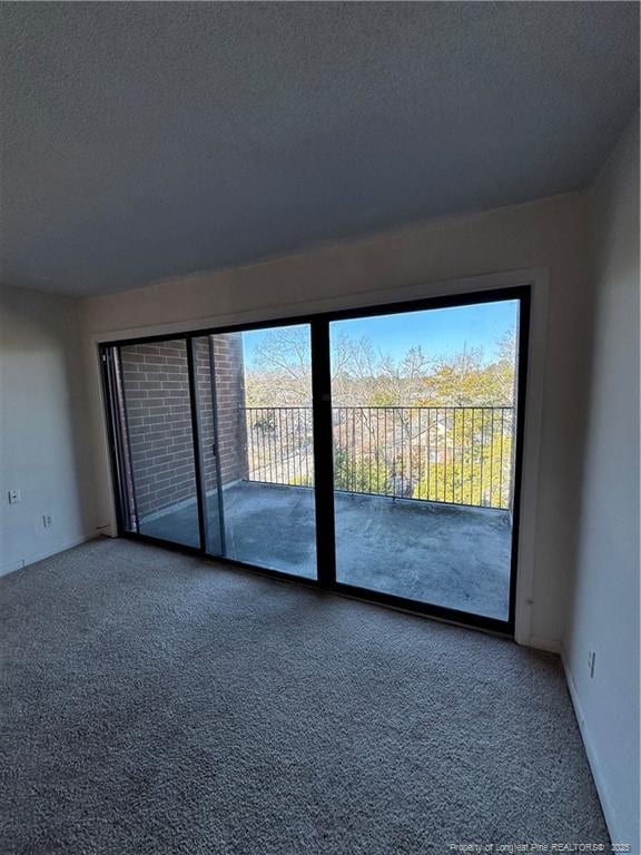 unfurnished room with a textured ceiling, carpet flooring, and a healthy amount of sunlight