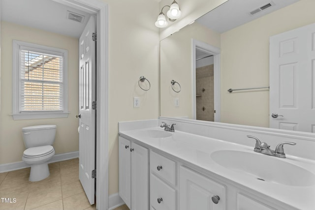 bathroom featuring tile patterned flooring, vanity, and toilet