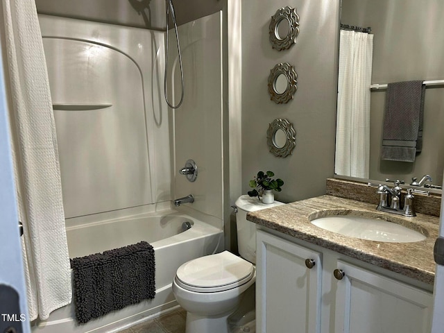 full bathroom with vanity, toilet, tile patterned flooring, and shower / tub combo