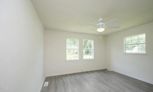 spare room with plenty of natural light, light hardwood / wood-style floors, and a textured ceiling