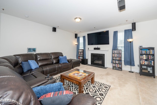 living room featuring carpet