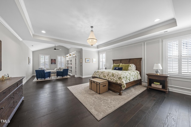 bedroom with dark wood-type flooring, multiple windows, and visible vents