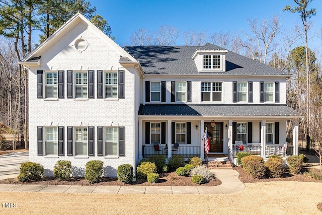 view of front of house featuring a porch and brick siding