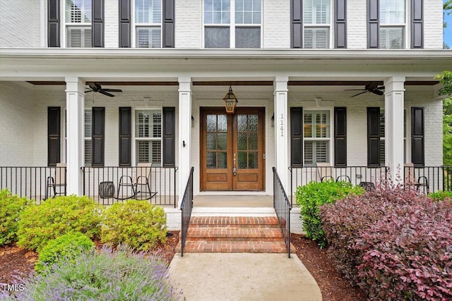 1141 Barley Stone Way, Raleigh, NC 27603 - entrance to property with ceiling fan, covered porch, and brick siding