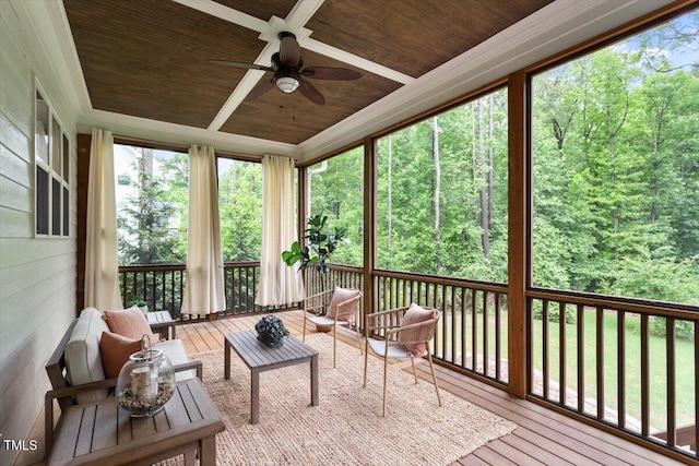 1141 Barley Stone Way, Raleigh, NC 27603 - sunroom with ceiling fan and an outdoor hangout area