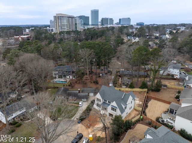 drone / aerial view featuring a city view