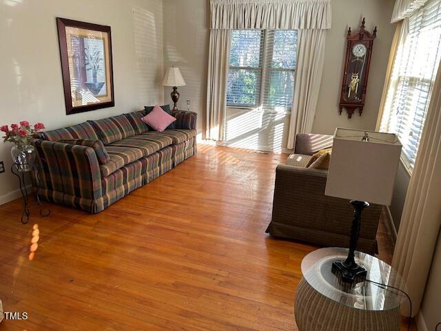 living room with light hardwood / wood-style floors