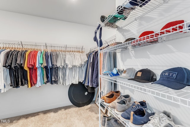 walk in closet featuring carpet floors