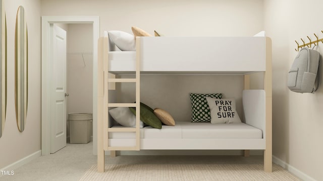 carpeted bedroom featuring refrigerator