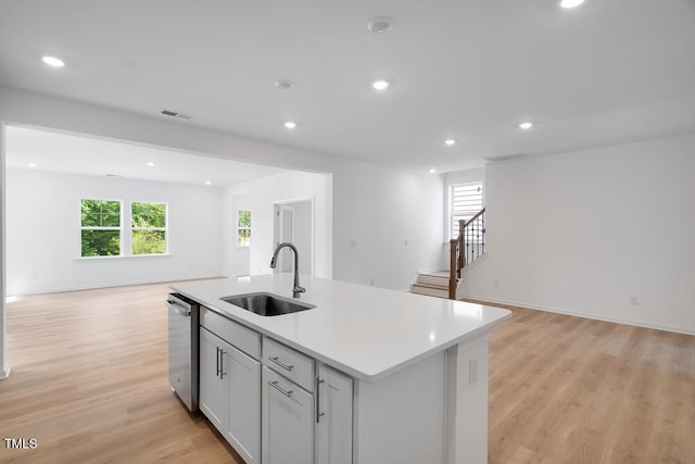 1264 Hardin Hill Ln, Knightdale, NC 27545 - kitchen with open floor plan, dishwasher, light wood-style flooring, and recessed lighting