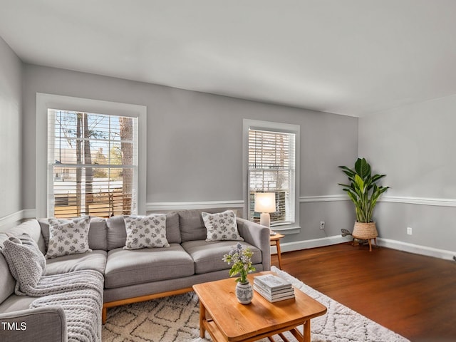 living room with hardwood / wood-style floors