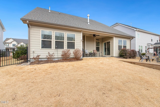 back of house featuring ceiling fan and a patio area