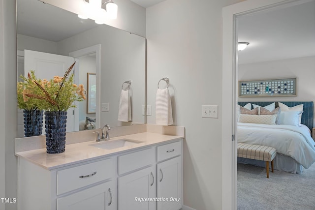 bathroom featuring vanity and a chandelier