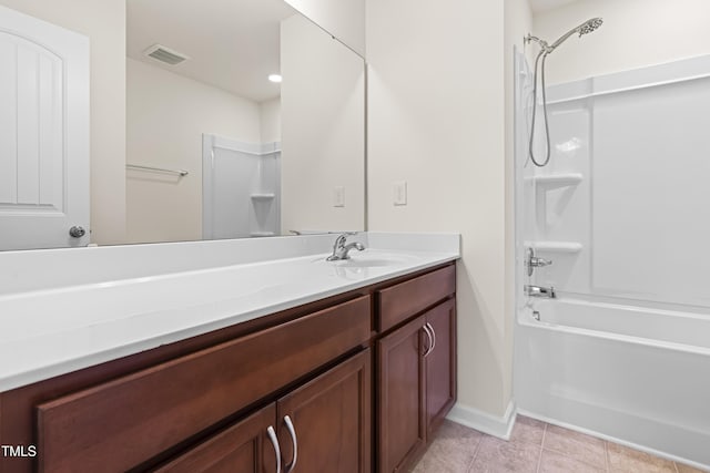 bathroom featuring tile patterned floors, vanity, and shower / washtub combination