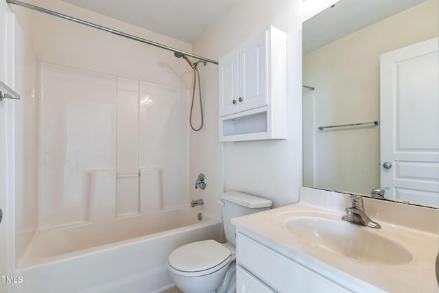 full bathroom featuring toilet,  shower combination, and vanity