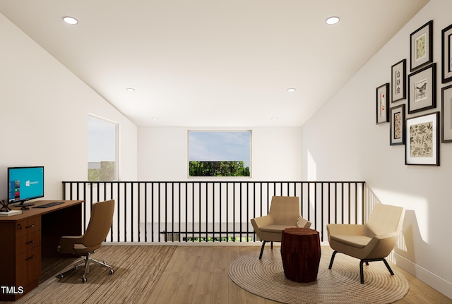 office area featuring a wealth of natural light and light hardwood / wood-style flooring